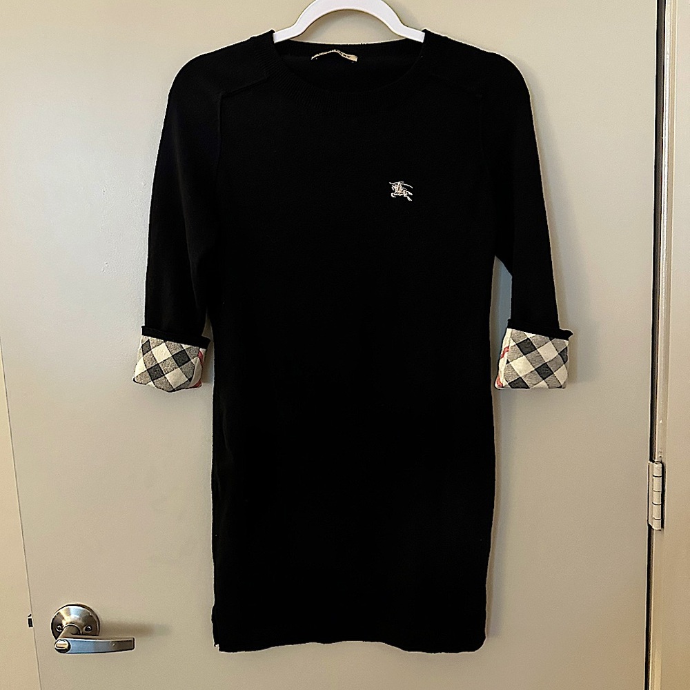 “Burberry” Black Sweater Dress with Checkered Cuffs